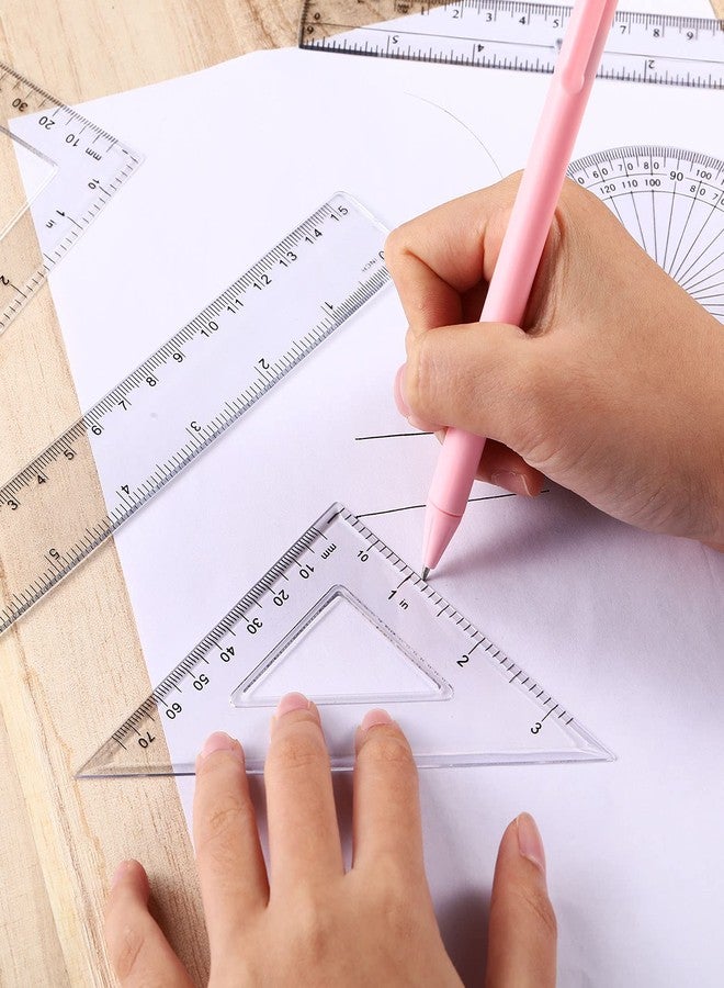 Tenare 1 Set Plastic Clear Math Set Includes Protractor Triangle Rulers 12 Inch 6 Inch Straight Geometry Math Transparent Ruler Measuring Tool for School Office Home Supplies(Clear) - Image 3