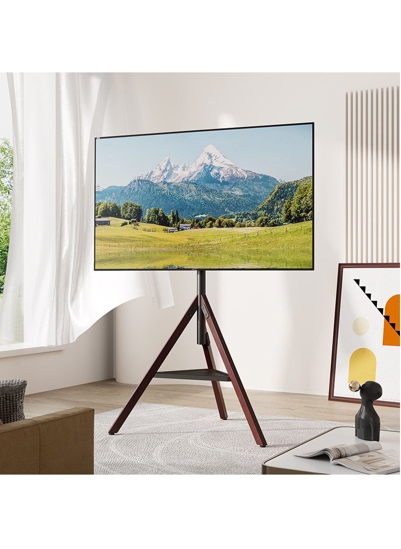 FlashHawk - Height Adjustable Floor TV Stand with Tripod Base and Storage Trays for 32-75 inch Screens, 180°Swivel Portable TV Mount for Bedroom, Living Room, Studio - Image 1