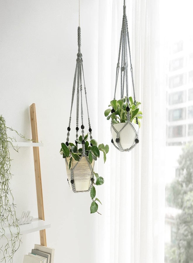 Mkono 3 Pack Macrame Plant Hangers Indoor Different Size Hanging Planter Basket Flower Pot Holder with Beads No Tassels 35"/29"/23", Medium, Grey - Image 3