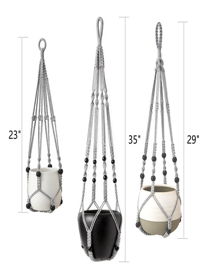 Mkono 3 Pack Macrame Plant Hangers Indoor Different Size Hanging Planter Basket Flower Pot Holder with Beads No Tassels 35"/29"/23", Medium, Grey - Image 5