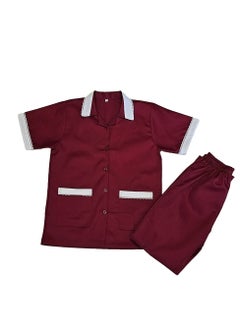 Rannah's Uniform Maid Uniform with Buttons Top and Pants Maroon Domestic Helper Uniform  - Image 2
