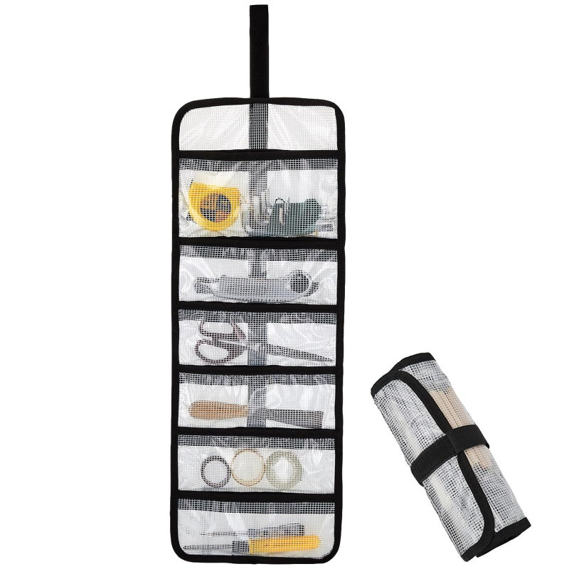 dekayaker Small Roll Up Storage Bag, 6 Pockets Roll Up Tool Kit, Suitable for Mechanics, Kitchen Storage, Art Sketching, Travelling, Potter's Tools, Office Objects, etc., Transparent and Visible, Space-Saving - Image 1