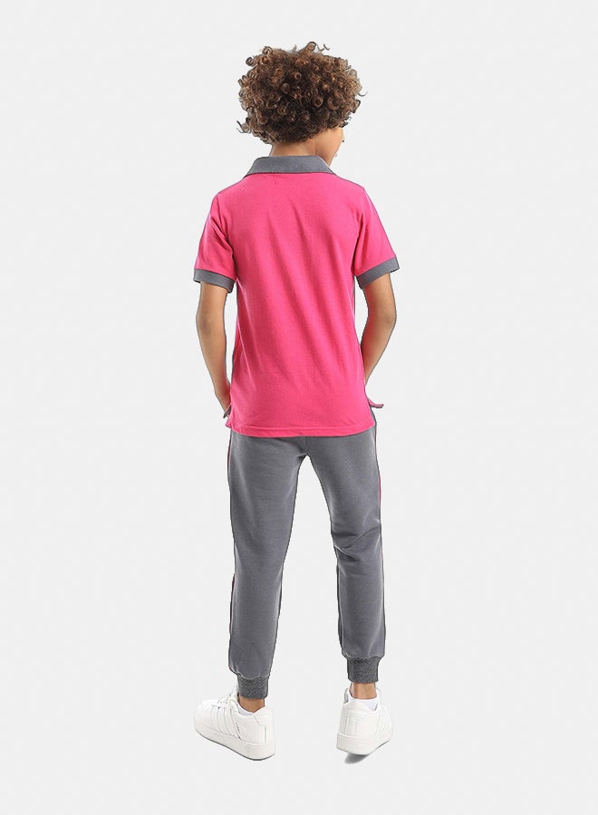 Red Circle Half Sleeve Polo Set & Pants Kids Unisex - Image 4