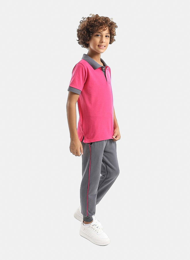 Red Circle Half Sleeve Polo Set & Pants Kids Unisex - Image 2