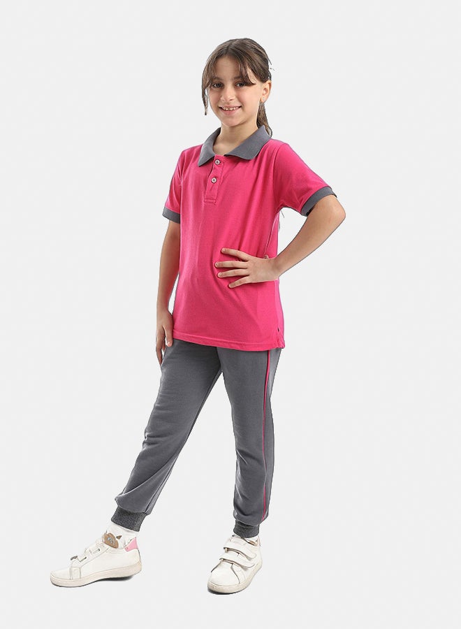 Red Circle Half Sleeve Polo Set & Pants Kids Unisex - Image 3