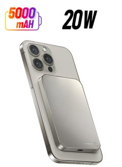 Magnetic Power Bank 5000mAh Wireless Portable Charger Wired 20W Fast Charging Battery Pack Compatible with Magsafe, iPhone all Series USB C Charging Cable Included