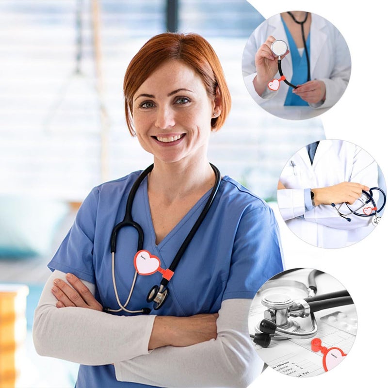 6pcs Red Heart Shaped Stethoscope Name Tags with ID Clip for Nurses and Doctors - Image 4