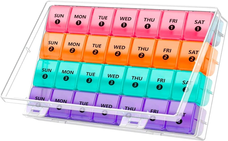 MEDca Extra Large Monthly Pill Organizer - 7-Day Color Once-A-Day Pill Dispenser w/ 4 Weekly Pill Containers for 28 Days - BPA-Free Dust-Proof Case XL Medicine Organizer Box for Pills, Tablets, Supplements