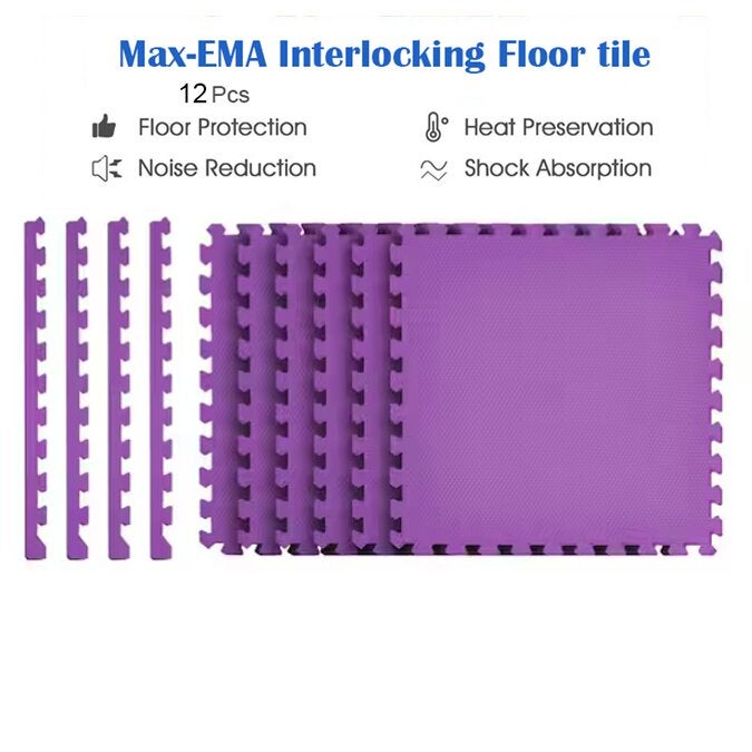 ماكس-إيما جلوبال بلاط أرضية إسفنجي متشابك من Max-Ema باللون الأرجواني 30 × 30 × 0.8 سم، عبوة من 12 قطعة لصالة الألعاب الرياضية المنزلية، وحصيرة أرضية للتمرين، ومعدات التمرين، وسجادة إسفنجية ناعمة لمنطقة اللعب، وأرضيات إسفنجية إيفا ناعمة وأرضيات صالة الألعاب الرياضية المنزلية - Image 2
