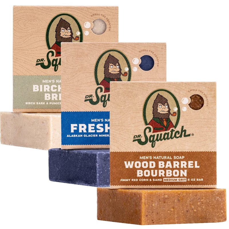 Dr. Squatch Natural Bar Soap for Men - Cold Process Soap with No Harsh Chemicals - Wood Barrel Bourbon, Fresh Falls & Birchwood Breeze (5 oz, 3-Pack) - Image 1