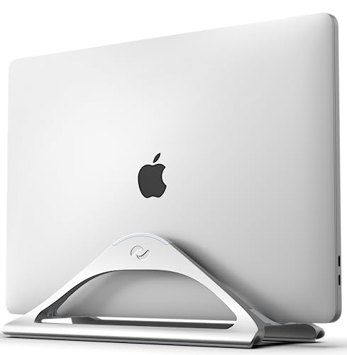 HumanCentric Vertical Laptop Stand for Desks in Silver Color Upright Adjustable Holder to Dock Apple MacBook Stand and Other Laptops to Organize Work Home Office Automatic Grip - Image 1