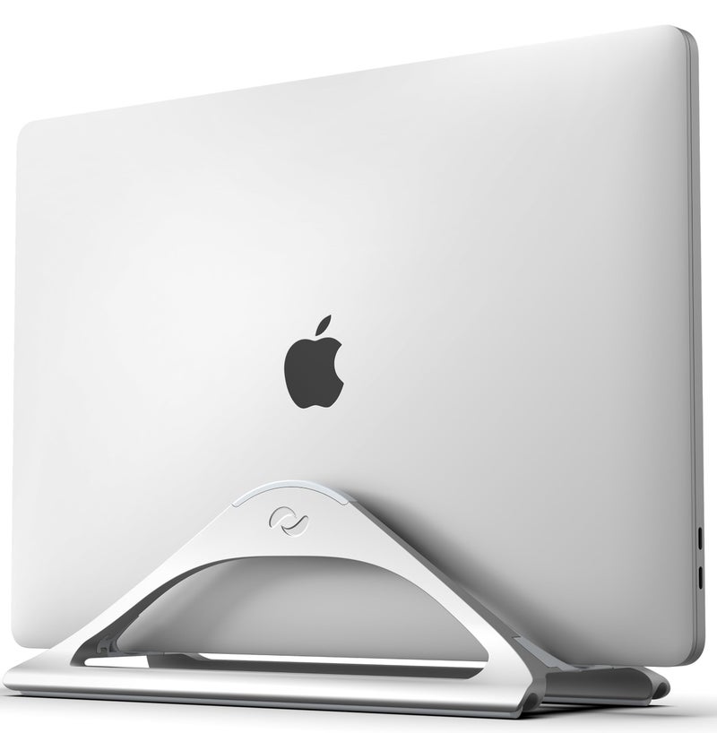 HumanCentric Vertical Laptop Stand for Desks in Silver Color Upright Adjustable Holder to Dock Apple MacBook Stand and Other Laptops to Organize Work Home Office Automatic Grip - Image 2