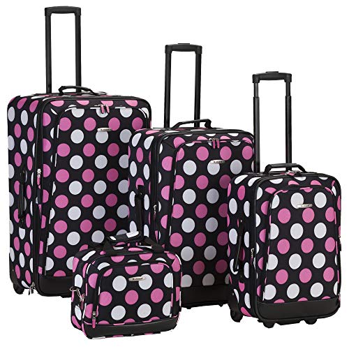 Rockland Escape 4-Piece Softside Upright Luggage Set, Telescoping Handles, Multi/Pink Dot, (14/19/24/28) - Image 2