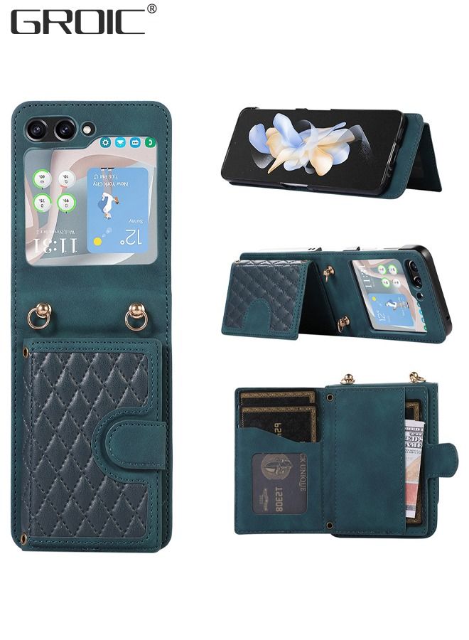 GROIC Samsung Galaxy Z Flip 5 Case, Galaxy Z Flip 5 Wallet Case with Card Holder, Galaxy Z Flip 5 Phone Cover with Detachable Strap Crossbody Zipper Pocket Kickstand for Women Men - Image 1