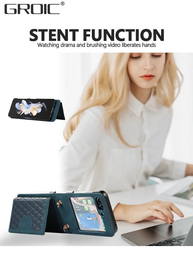 GROIC Samsung Galaxy Z Flip 5 Case, Galaxy Z Flip 5 Wallet Case with Card Holder, Galaxy Z Flip 5 Phone Cover with Detachable Strap Crossbody Zipper Pocket Kickstand for Women Men - Image 2