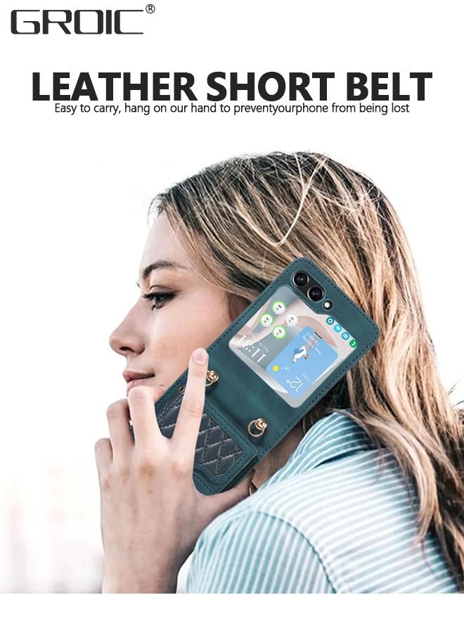 GROIC Samsung Galaxy Z Flip 5 Case, Galaxy Z Flip 5 Wallet Case with Card Holder, Galaxy Z Flip 5 Phone Cover with Detachable Strap Crossbody Zipper Pocket Kickstand for Women Men - Image 4