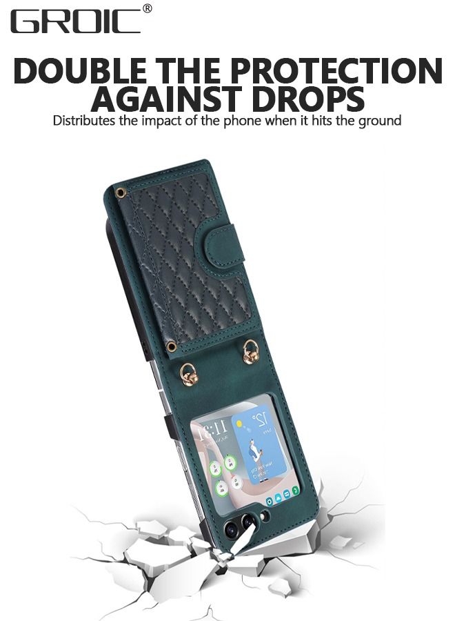 GROIC Samsung Galaxy Z Flip 5 Case, Galaxy Z Flip 5 Wallet Case with Card Holder, Galaxy Z Flip 5 Phone Cover with Detachable Strap Crossbody Zipper Pocket Kickstand for Women Men - Image 5