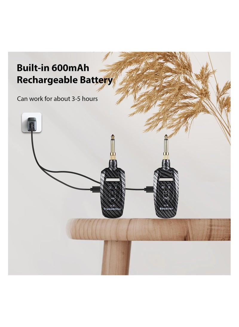 جهاز إرسال واستقبال جيتار قابل لإعادة الشحن بتردد 2.4G، نظام جيتار لاسلكي للجيتار الكهربائي والبيس وآلات النفخ الكهربائية، نقل في الوقت الحقيقي، قابس دوار بزاوية 270 درجة مع 2 مدخل 6.35 مم. - Image 5