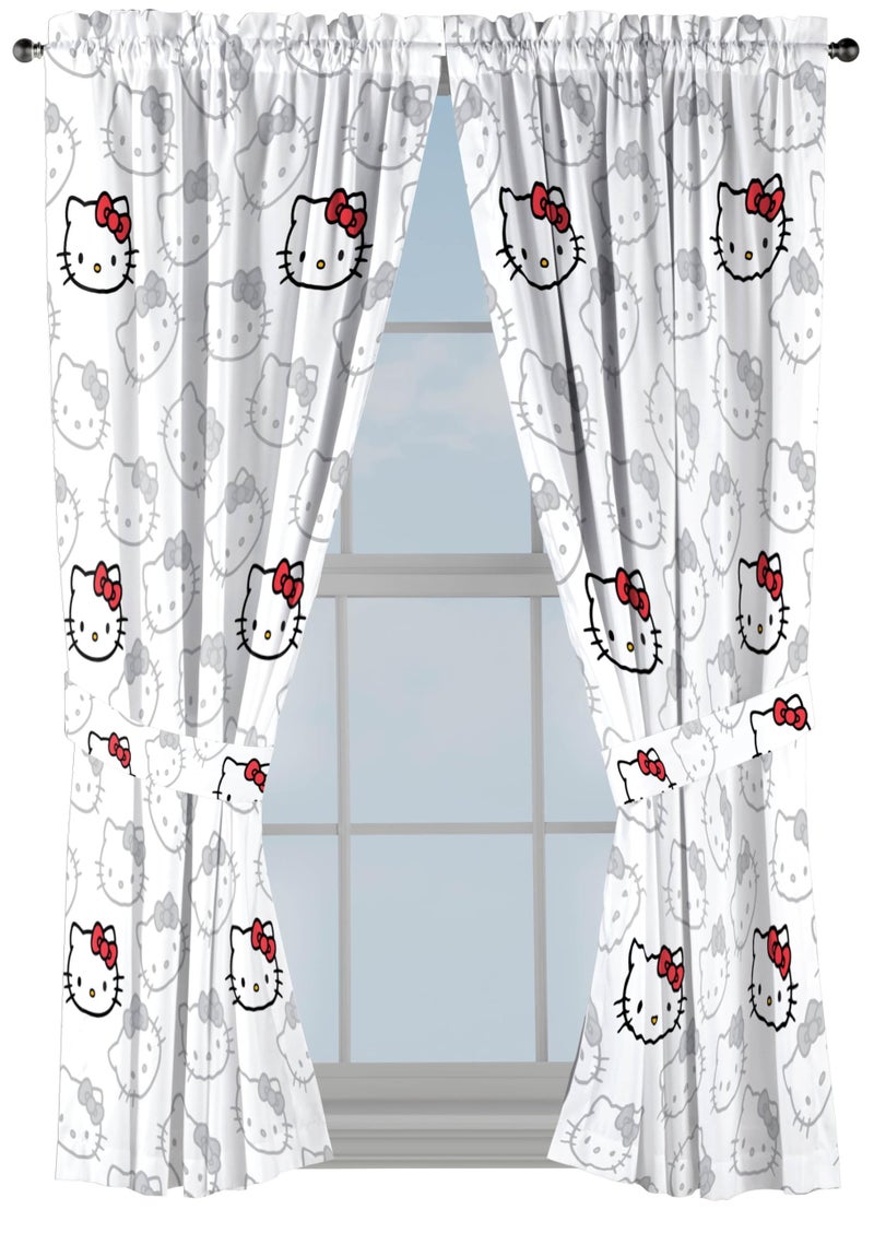 Jay Franco Window Curtains for Bedroom 4-Piece Drape Set with 2 Tiebacks  White - Hello Kitty  42"" W x 63"" L (Pack of 2) - Image 1