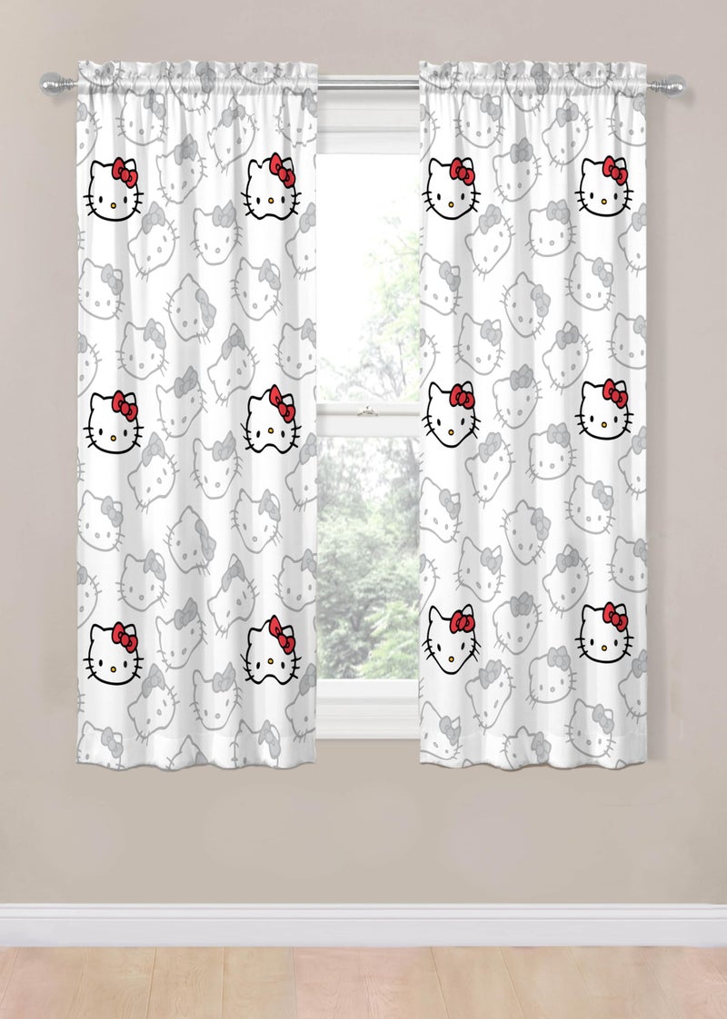 Jay Franco Window Curtains for Bedroom 4-Piece Drape Set with 2 Tiebacks  White - Hello Kitty  42"" W x 63"" L (Pack of 2) - Image 2