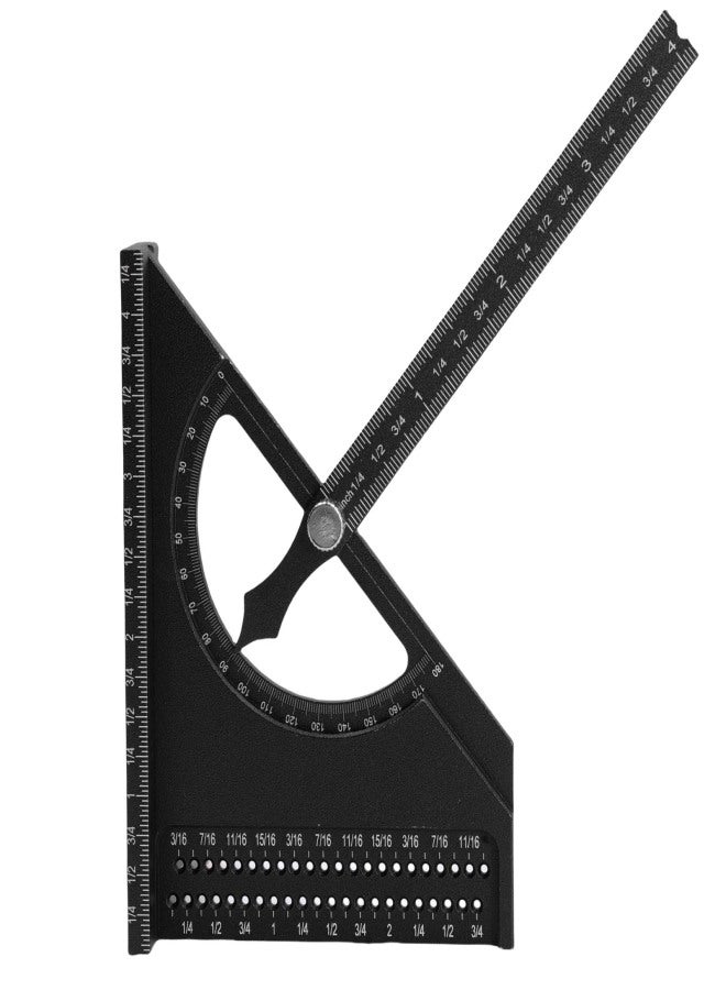 3D Woodworking Angle Ruler Half Round Triangular Ruler Multi Angle Measuring Square Protractor 0-180 Degree Adjustable Black - Image 2