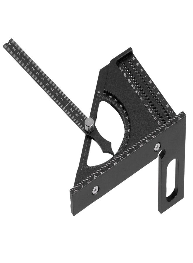 3D Woodworking Angle Ruler Half Round Triangular Ruler Multi Angle Measuring Square Protractor 0-180 Degree Adjustable Black - Image 3