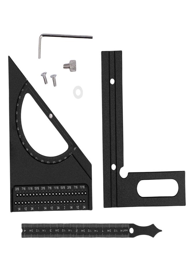 3D Woodworking Angle Ruler Half Round Triangular Ruler Multi Angle Measuring Square Protractor 0-180 Degree Adjustable Black - Image 1