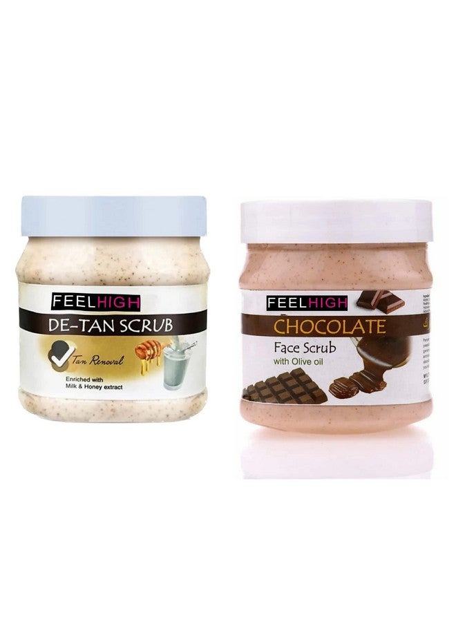 FEELHIGH سكراب إزالة تان فيلهigh غني بمستخلص الحليب والعسل 500 مل وسكراب الشوكولاتة الغني بزيت الزيتون 500 مل للرجال والنساء - Image 1