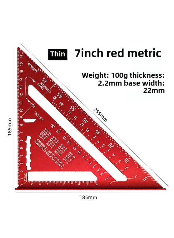 Yun Bei Carpenter Metric/Imperial Triangular Ruler Aluminum Alloy Carpenter Straight Ruler 7inch/Metric 90 Degree Ruler-Model:Red Thin 7inch Metric [bag] 100g - Image 1