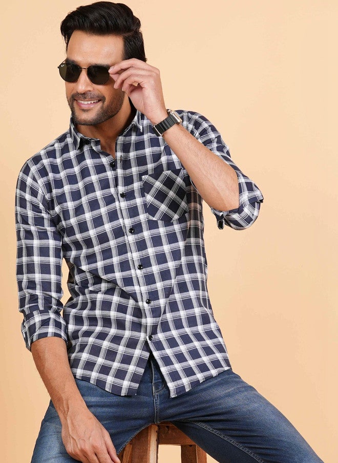 BADLAND Men Classic Tartan Checks Casual Shirt - Image 1