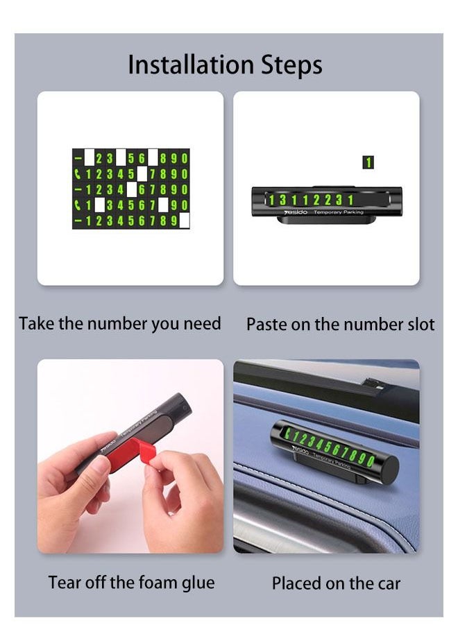 Yesido - Temporary Car Parking Card Number Plate for Car, Parking Numbers Card with Hidden Telephone Number, Car Stop Accessories Temporary Number Sign Plate - Image 1