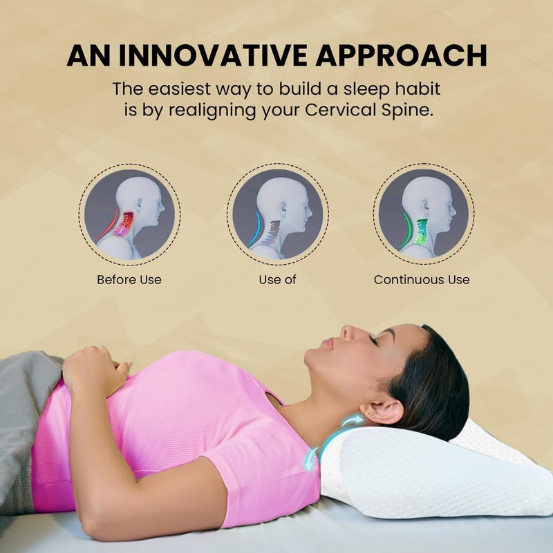 Sleepsia Memory Foam Pillow | Contour Cervical Pillow for Neck & Shoulder Pain | Orthopedic Pillow with Extra Curve Neck Support Pillow for Sleeping Side & Back Sleepers (White) - Image 4