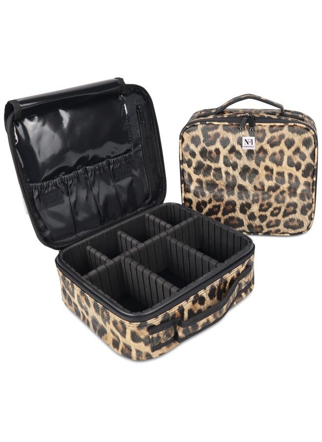 NFI essentials NFI essentials Professional Cosmetic Make Up Kit Storage Organizer Nylon Makeup Box Vanity Bag with Adjustable Compartment Travel Toiletry Bag (Brown)  - Image 1