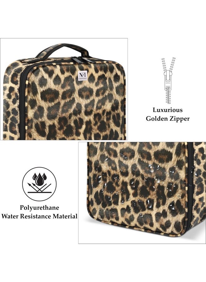 NFI essentials NFI essentials Professional Cosmetic Make Up Kit Storage Organizer Nylon Makeup Box Vanity Bag with Adjustable Compartment Travel Toiletry Bag (Brown)  - Image 5