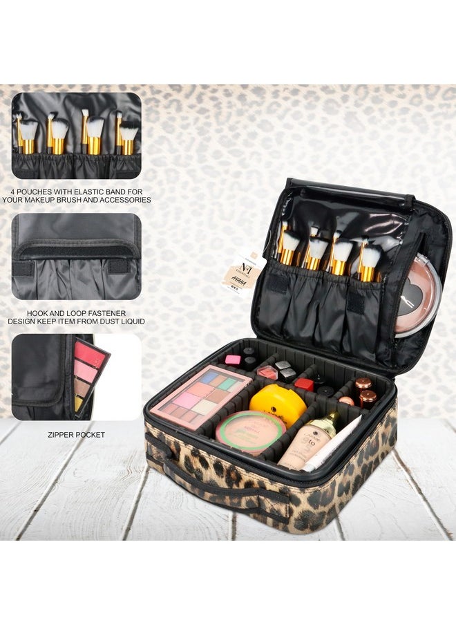 NFI essentials NFI essentials Professional Cosmetic Make Up Kit Storage Organizer Nylon Makeup Box Vanity Bag with Adjustable Compartment Travel Toiletry Bag (Brown)  - Image 2