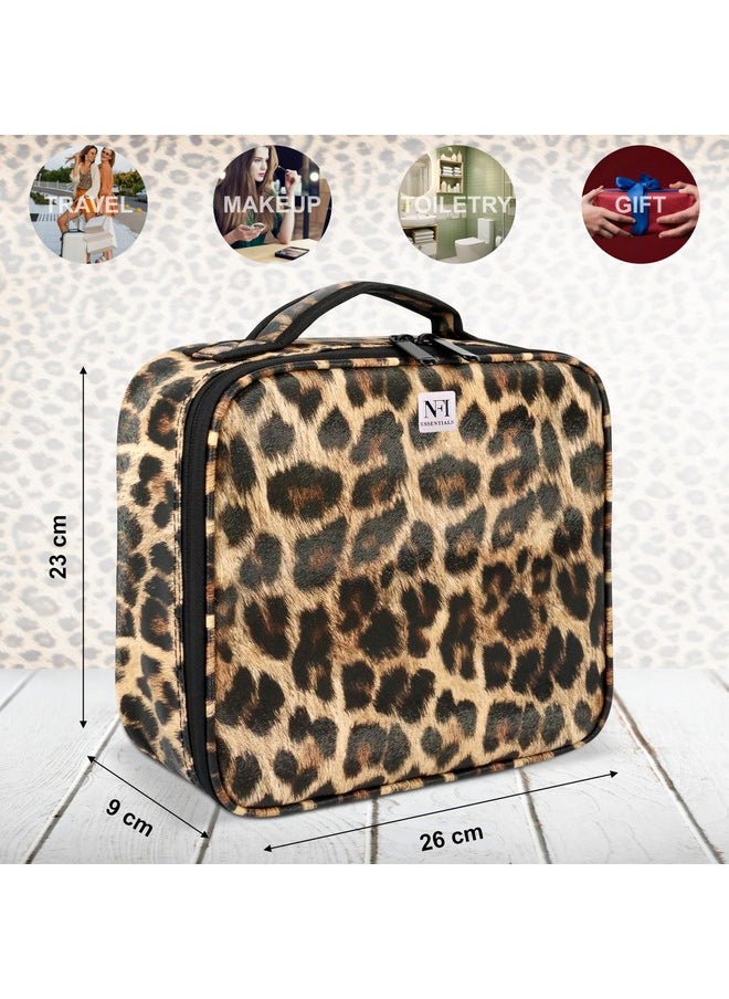 NFI essentials NFI essentials Professional Cosmetic Make Up Kit Storage Organizer Nylon Makeup Box Vanity Bag with Adjustable Compartment Travel Toiletry Bag (Brown)  - Image 4