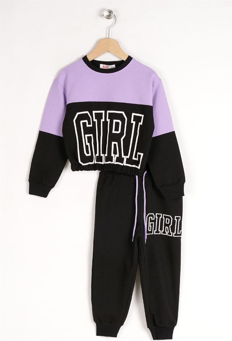 Zepkids Girl's Lilac Colored Girls Printed Tracksuit Set  - Image 1