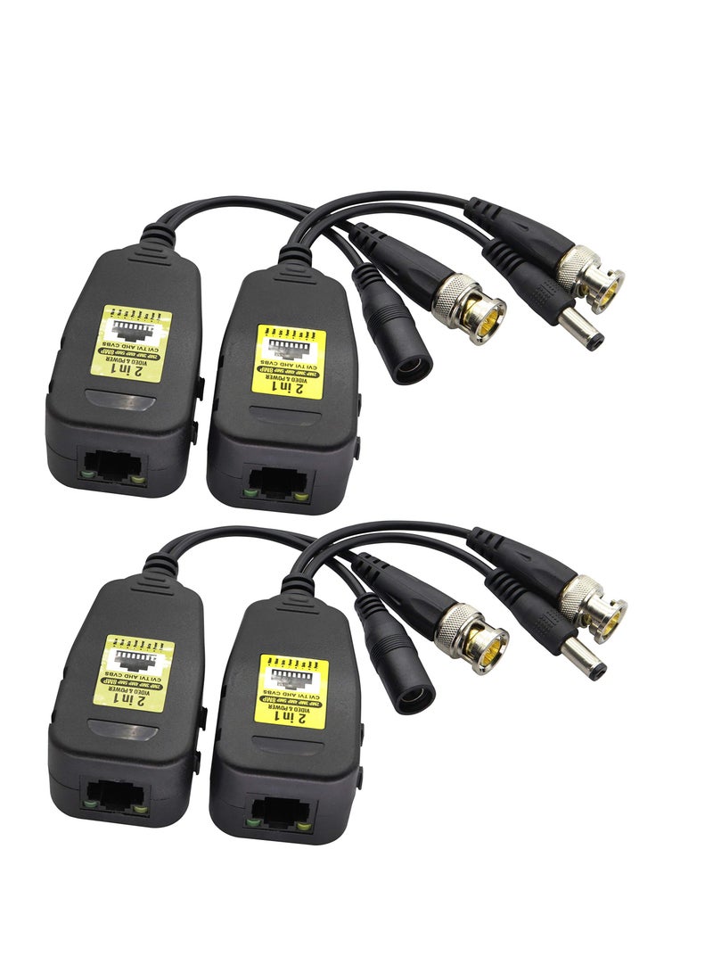 Excefore Passive Video RJ45 to BNC Transceiver Transmitter, HD CVI/TVI/AHD/CVBS, with DC power Connector, for 720P 960P 1080P 3MP 4MP 5MP 8MP CCTV Safety DVR Monitoring Camera System (18cm/4-pairs)  - Image 1