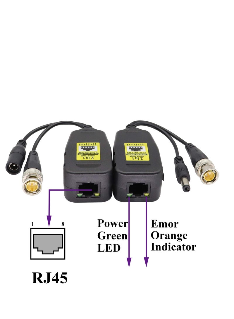 Excefore Passive Video RJ45 to BNC Transceiver Transmitter, HD CVI/TVI/AHD/CVBS, with DC power Connector, for 720P 960P 1080P 3MP 4MP 5MP 8MP CCTV Safety DVR Monitoring Camera System (18cm/4-pairs)  - Image 3