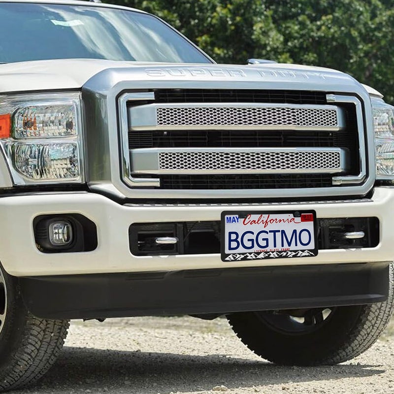 BGGTMO إطار لوحة ترخيص جبال BGGTMO - حامل غطاء لوحة سيارة من الألومنيوم الأسود مع أغطية براغي من الفولاذ المقاوم للصدأ، ملصق شجرة جبل ثلجي، عبوة واحدة بفتحتين تطبيقات سوق مختلفة - Image 5
