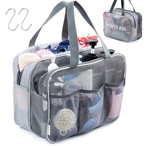 ELCUPA Large Mesh Shower Caddy with Wet Dry Zones Portable Hanging Toiletry Bag for College Dorm Room Essentials Travel Gym Camping Beach Tote Bag QuickDry Shower Tote Organizer - Image 1