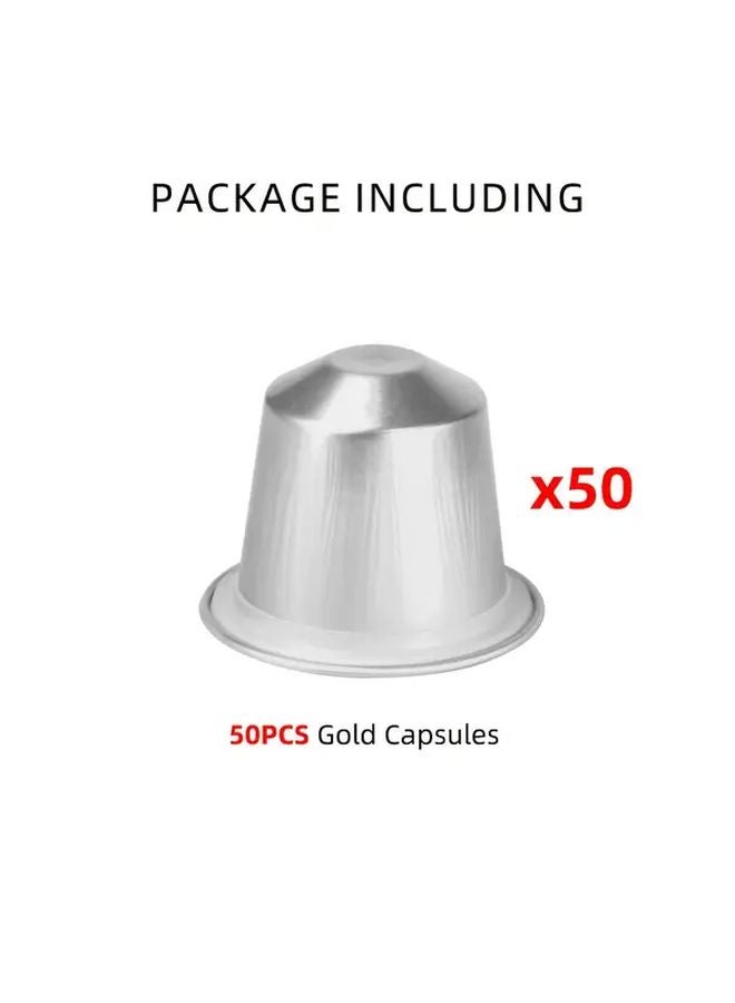 ٥٠ قطعة كبسولات قهوة فضية قابلة لإعادة الاستخدام متوافقة مع آلات نسبرسو الأصلية - Image 1