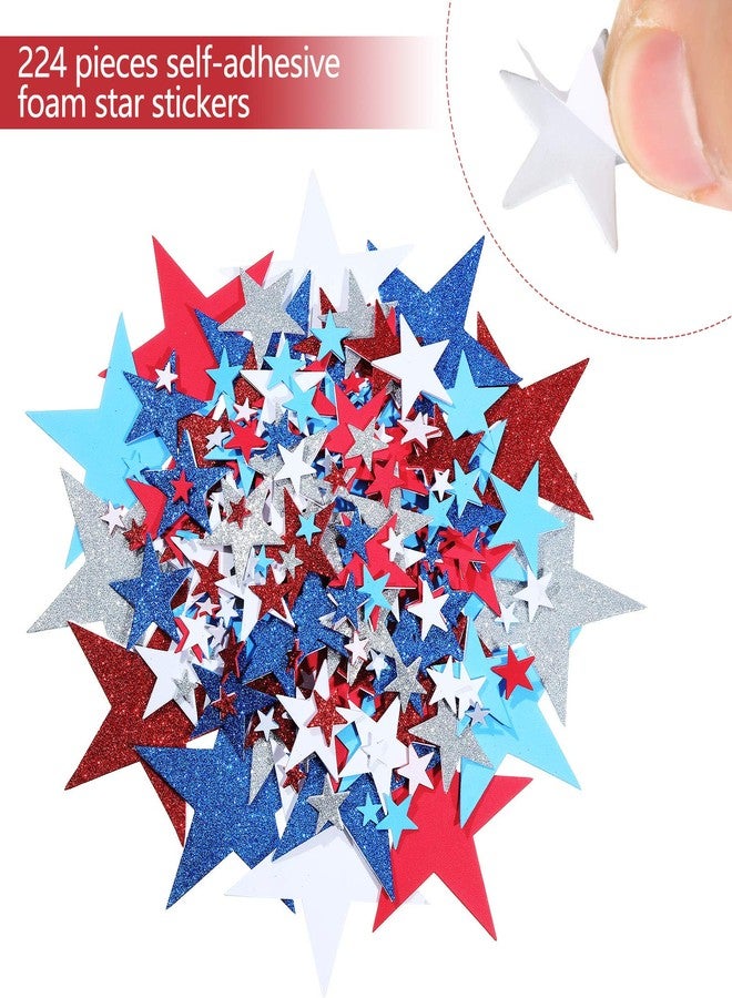 Tenare 224 Pieces Red White Blue Glitter Stars Patriotic Foam Stickers for Independence Day 4th of July Decorations Christmas Kid's Arts Craft - Image 3