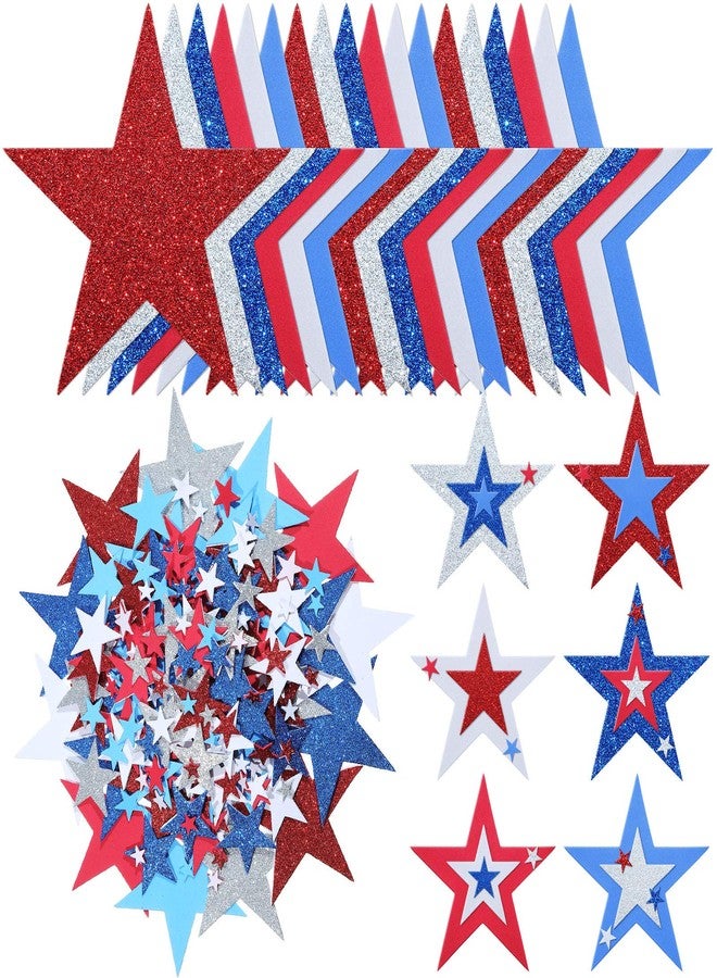 Tenare 224 Pieces Red White Blue Glitter Stars Patriotic Foam Stickers for Independence Day 4th of July Decorations Christmas Kid's Arts Craft - Image 1