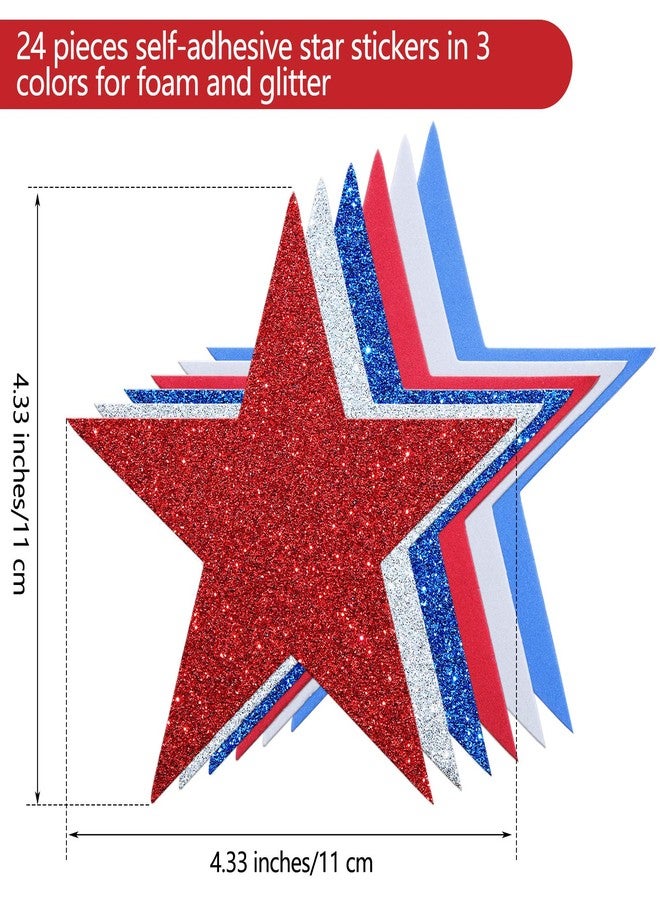 Tenare 224 Pieces Red White Blue Glitter Stars Patriotic Foam Stickers for Independence Day 4th of July Decorations Christmas Kid's Arts Craft - Image 2