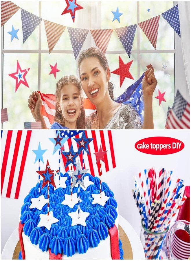 Tenare 224 Pieces Red White Blue Glitter Stars Patriotic Foam Stickers for Independence Day 4th of July Decorations Christmas Kid's Arts Craft - Image 4