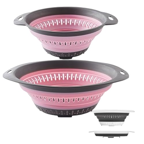 LogFaadCoi Collapsible Colander and Strainer,Silicone Strainer Colanders & Food Strainers,for Vegetable and Fruit, Kitchen Essentials (2, Pink, 1.3L+2.5L) - Image 1