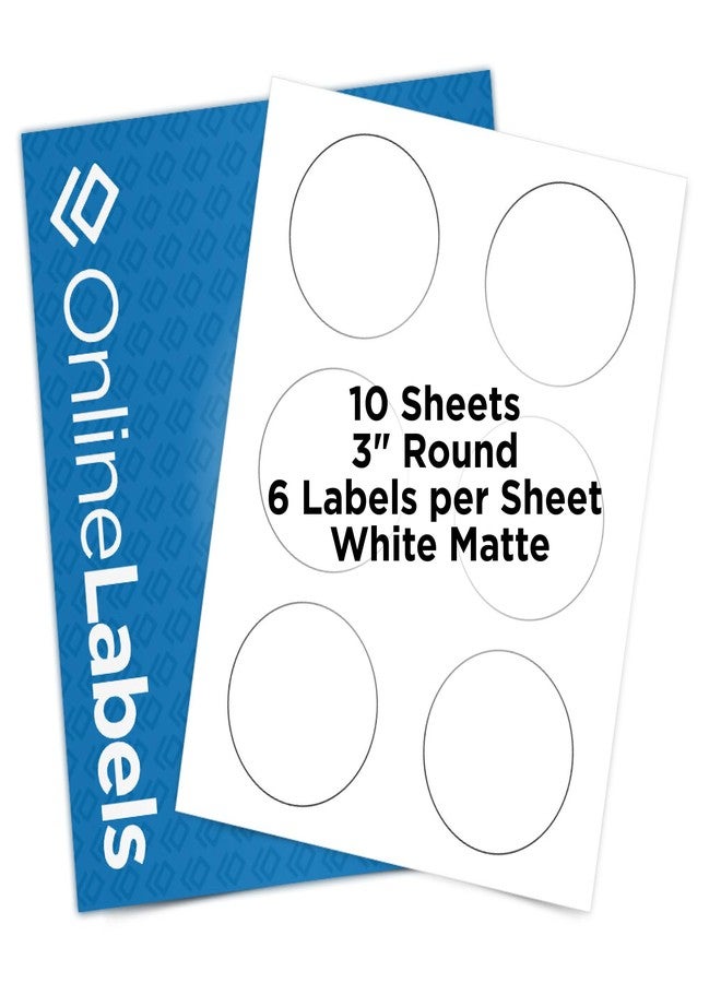 Online Labels ملصقات دائرية 3 بوصة - عبوة من 60 ملصقًا دائريًا، 10 أوراق - طابعة نافثة للحبر أو ليزر - ملصقات عبر الإنترنت - Image 1
