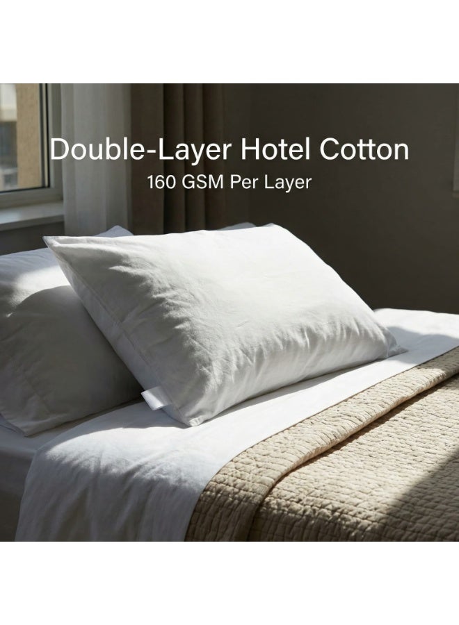 أرلو عدد2 كيس وسادة قطني 100% مزدوج الطبقة 160 GSM لكل طبقة – جودة فندقية TC400 – سحاب جانبي مخفي – 50×75 سم - Image 1