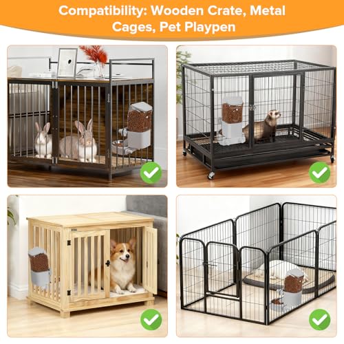 Kenond 55oz Hanging Automatic Rabbit Feeder, 1.6L Large Capacity Gravity Food Dispenser with Stainless Steel Bowl,for Dog, Cat, Ferret & Medium-Small Animals,Fits Widemouth Cages& Wire Cages & Crates - Image 2